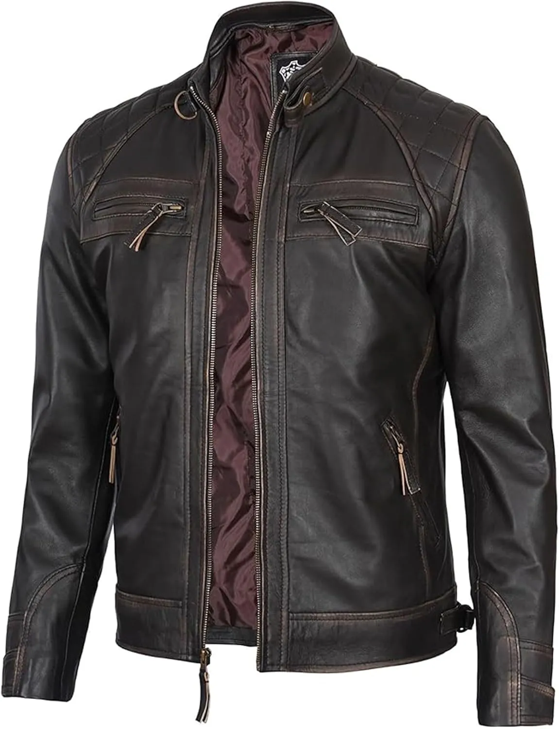 Decrum Leather Jacket Men - Cafe Racer Style Real Lambskin Leather Jackets For Men