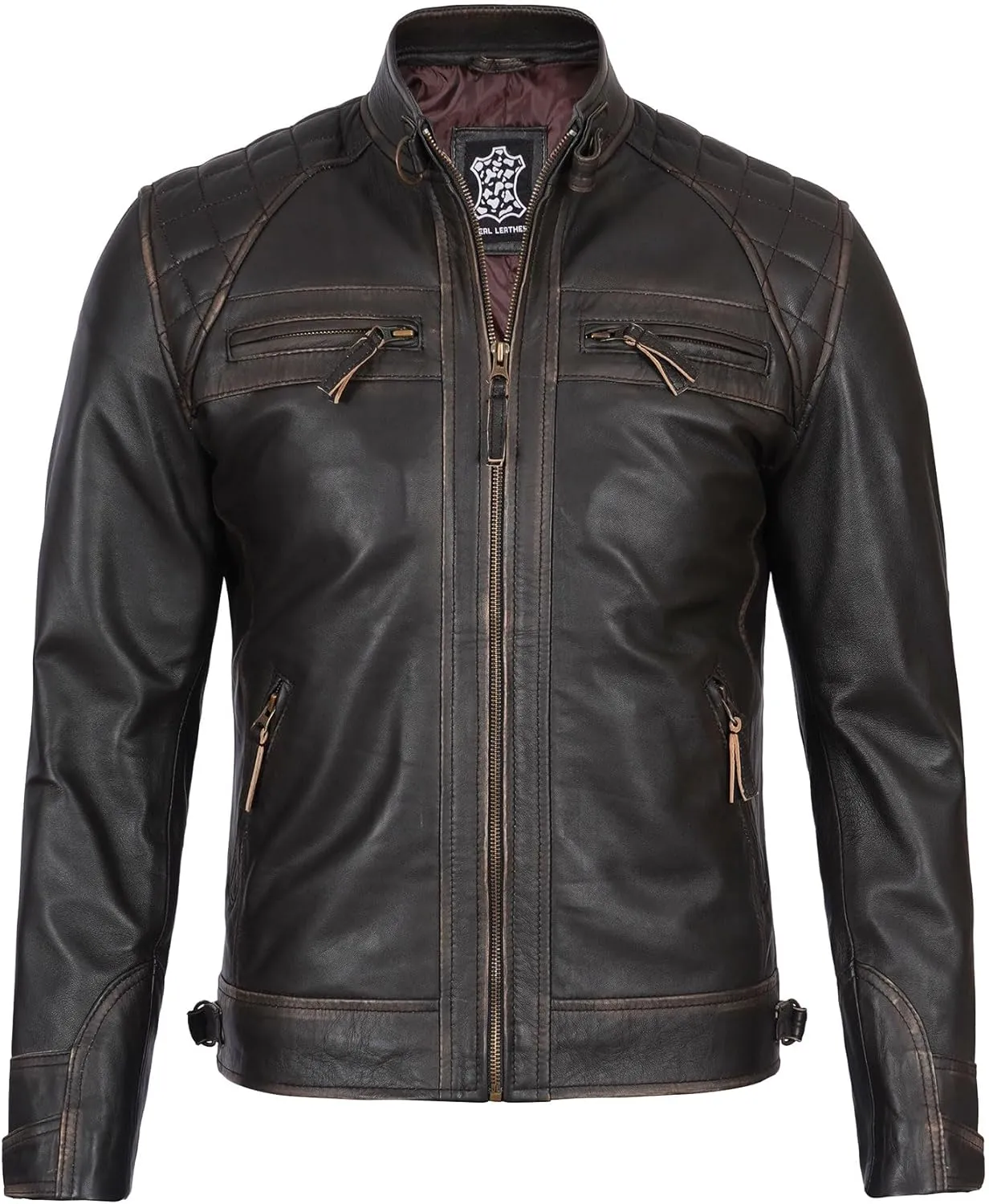 Decrum Leather Jacket Men - Cafe Racer Style Real Lambskin Leather Jackets For Men