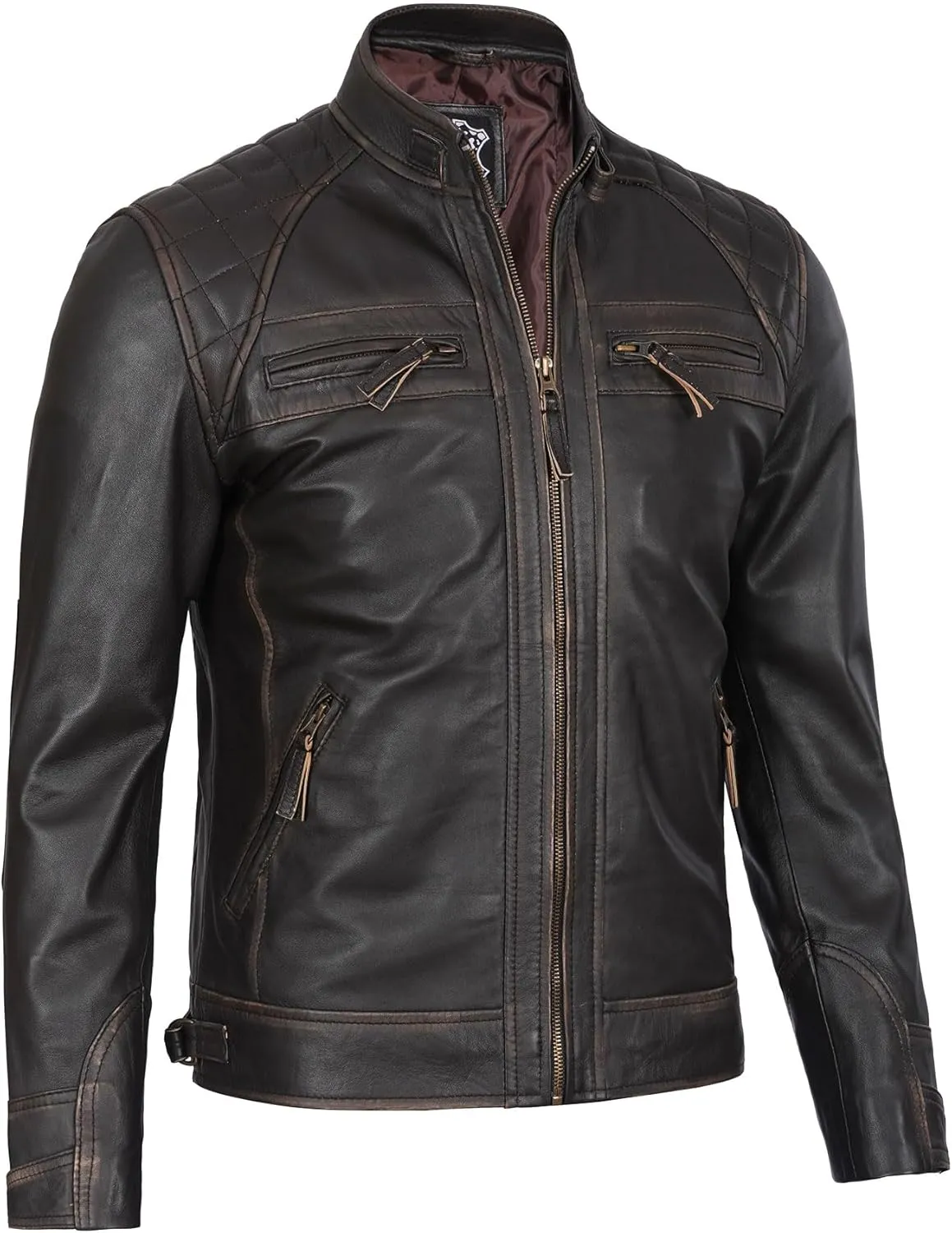 Decrum Leather Jacket Men - Cafe Racer Style Real Lambskin Leather Jackets For Men