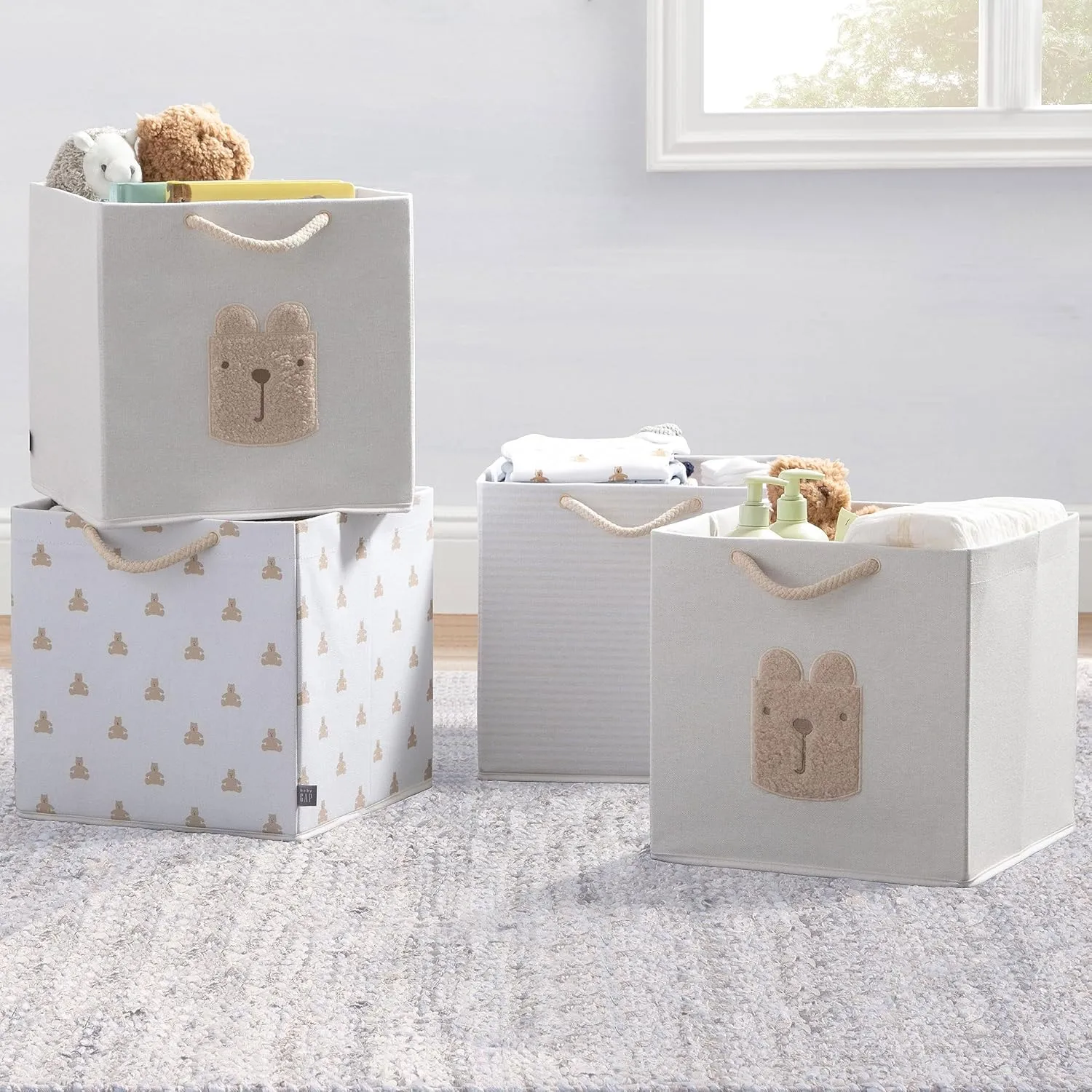 Delta Children, Gap babyGap 4-Pack Brannan Bear Fabric Storage Bins with Handles, Tan