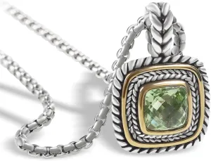 Designer Inspired 7MM CZ Pendant Necklace for Women 18K Gold Plated Two Tone Wheat Cable Necklaces