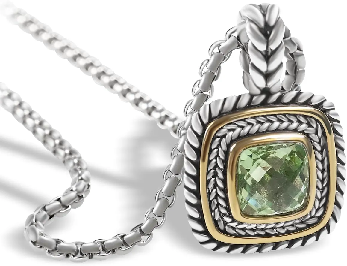 Designer Inspired 7MM CZ Pendant Necklace for Women 18K Gold Plated Two Tone Wheat Cable Necklaces