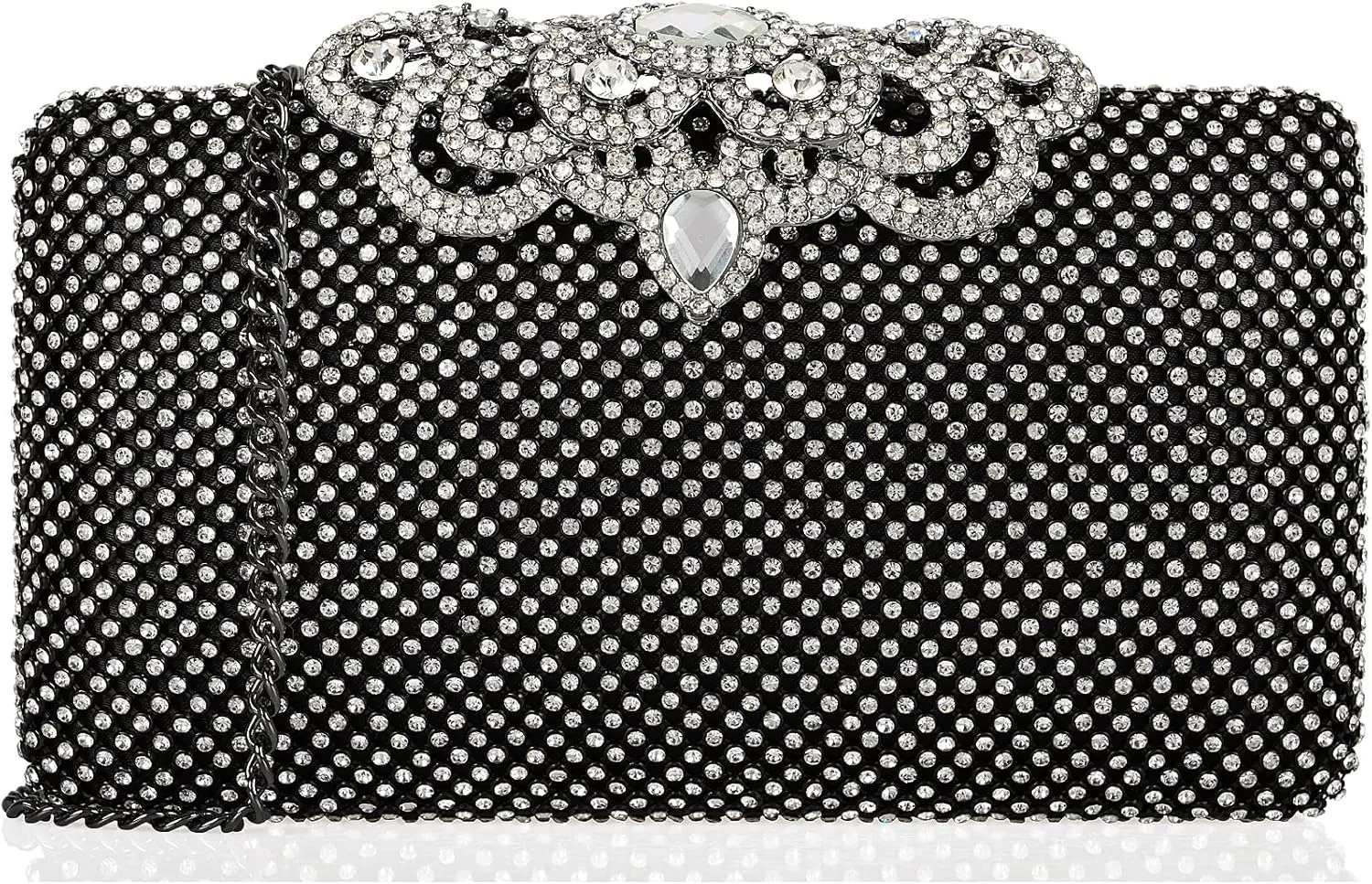 Dexmay Rhinestone Clutch Bag with Crystal Crown Clasp Women Evening Handbag Formal Party Purse