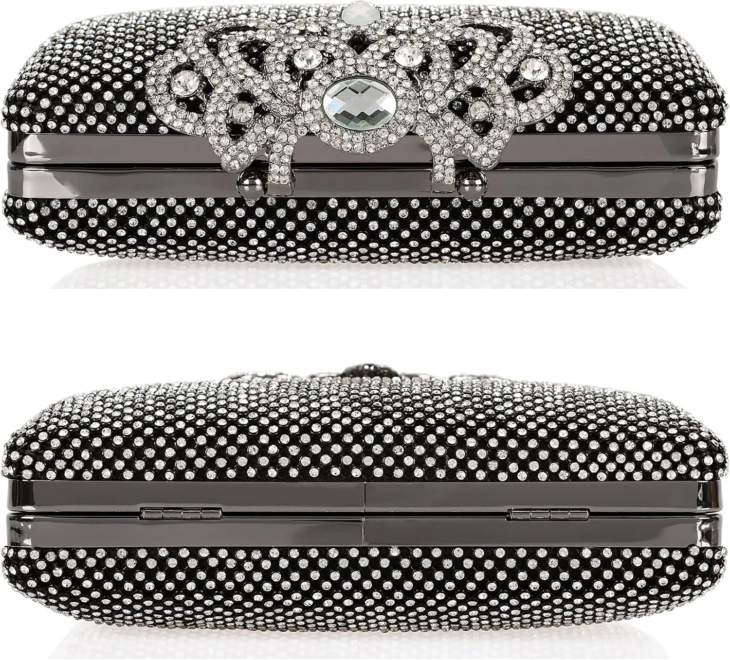 Dexmay Rhinestone Clutch Bag with Crystal Crown Clasp Women Evening Handbag Formal Party Purse