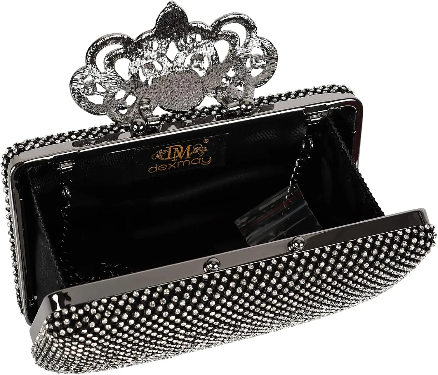Dexmay Rhinestone Clutch Bag with Crystal Crown Clasp Women Evening Handbag Formal Party Purse