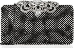 Dexmay Rhinestone Clutch Bag with Crystal Crown Clasp Women Evening Handbag Formal Party Purse