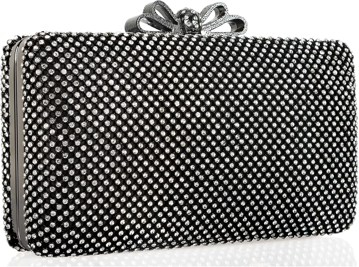 Dexmay Rhinestone Clutch Purse with Crystal Bow Clasp Evening Bag Wedding Party Dressy Handbag