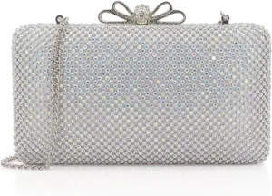 Dexmay Rhinestone Clutch Purse with Crystal Bow Clasp Evening Bag Wedding Party Dressy Handbag