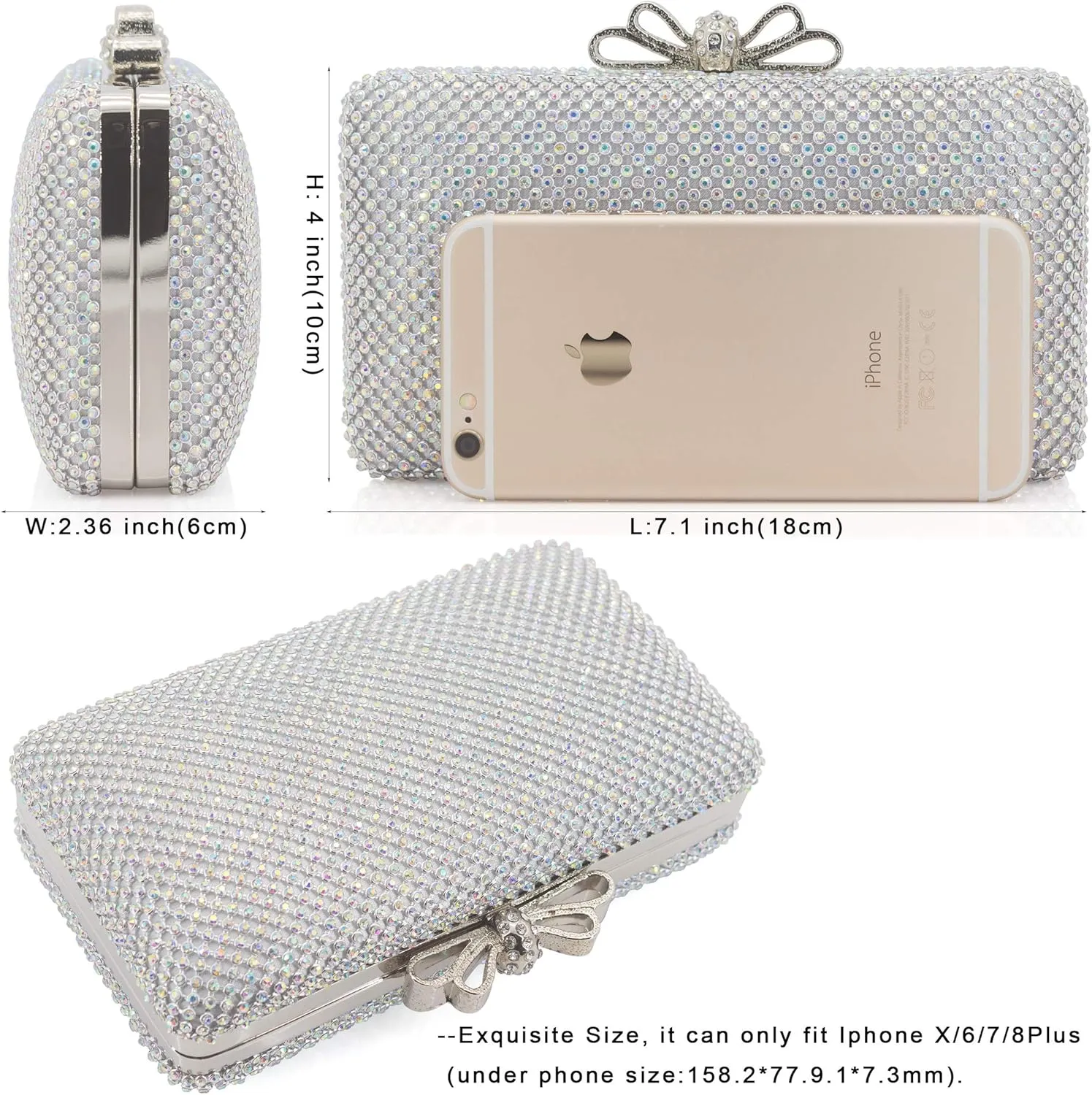 Dexmay Rhinestone Clutch Purse with Crystal Bow Clasp Evening Bag Wedding Party Dressy Handbag