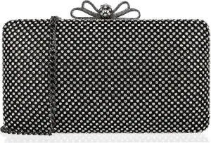 Dexmay Rhinestone Clutch Purse with Crystal Bow Clasp Evening Bag Wedding Party Dressy Handbag