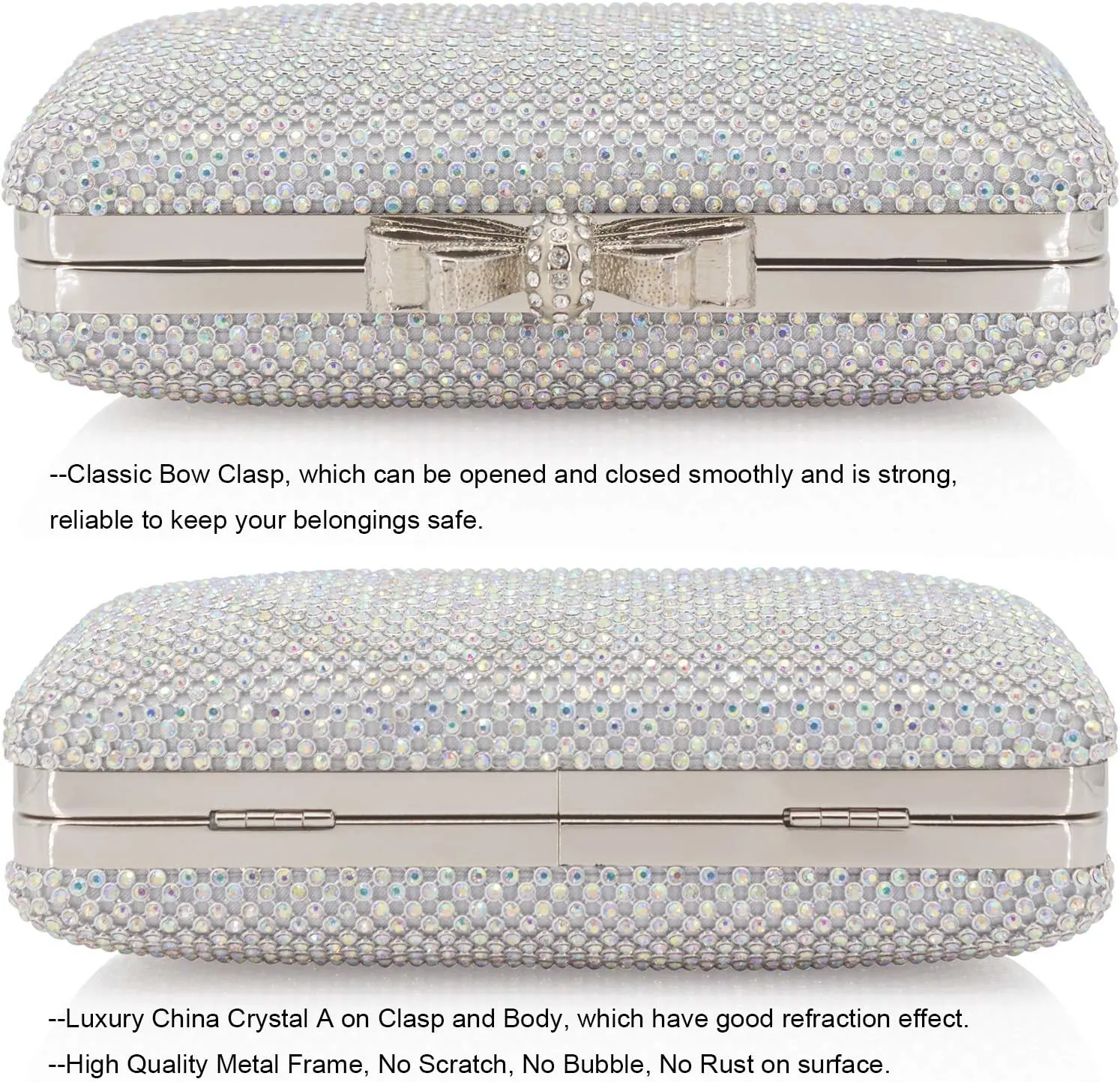 Dexmay Rhinestone Clutch Purse with Crystal Bow Clasp Evening Bag Wedding Party Dressy Handbag