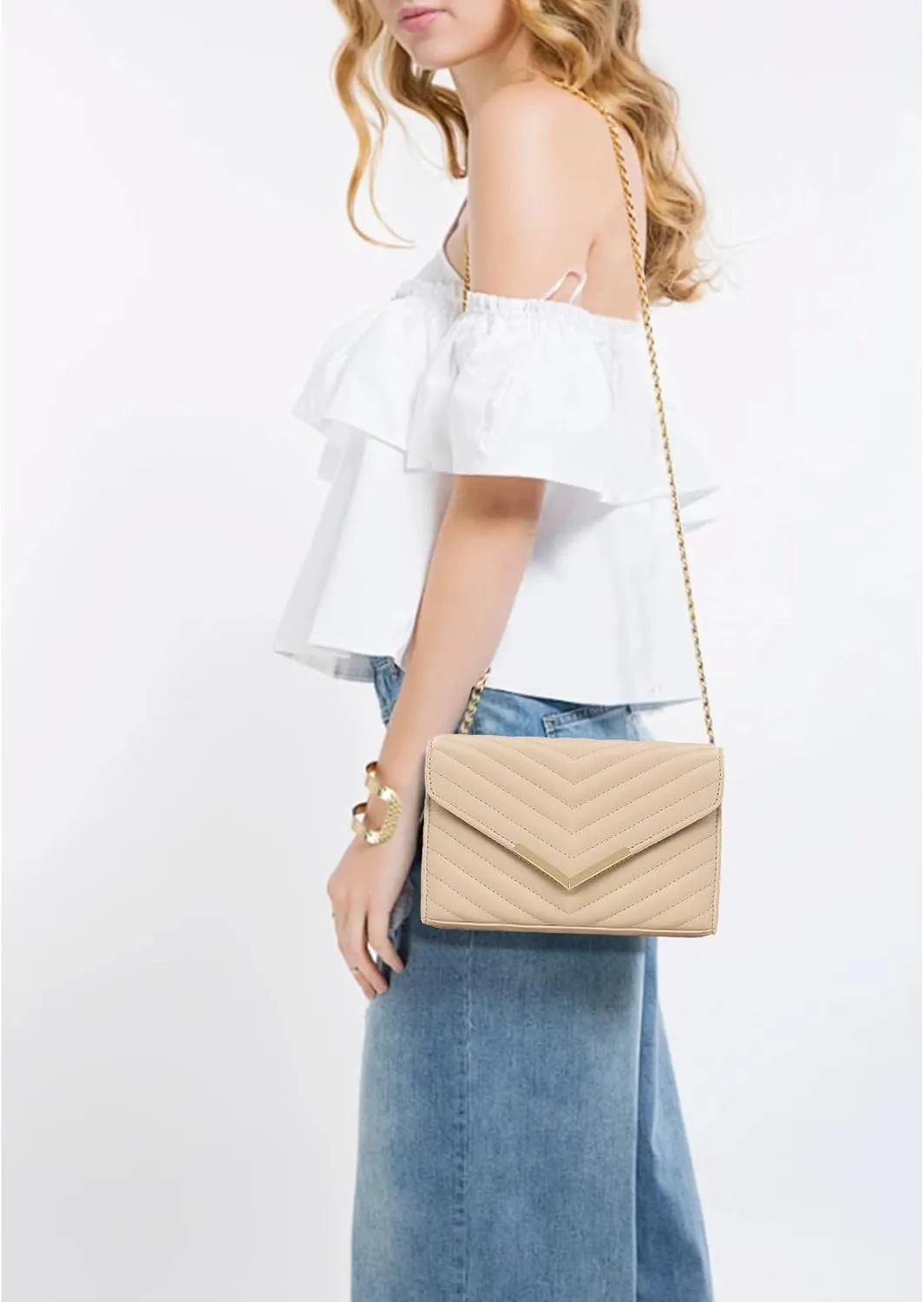DEXMAY Women Clutch Purses Fashion Quilted Vegan Leather Envelope Evening Handbags Crossbody Bags with Chain Shoulder Strap