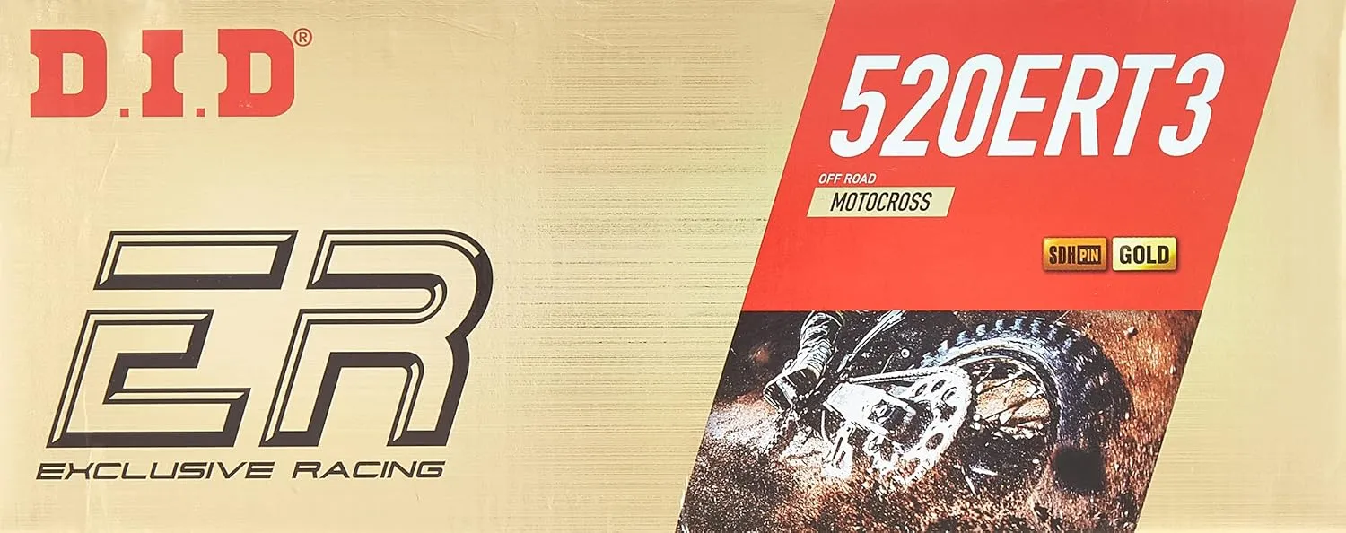 DID (520ERT3-120 Gold 120 Link High Performance ERT3 Series Non-O-Ring Racing Chain with Connecting Link