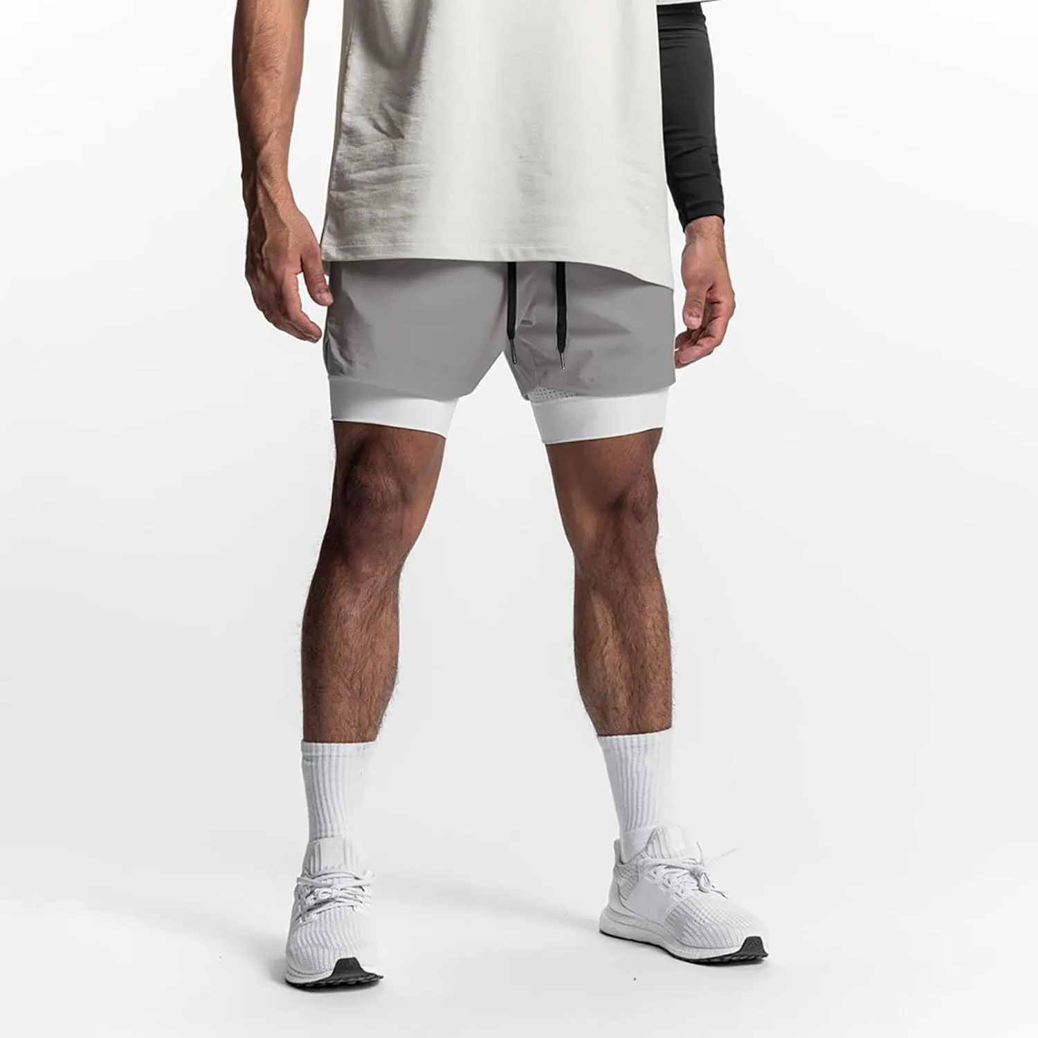 DIOTSR Mens 2 in 1 Running Workout Shorts for Men Lightweight Training Shorts Quick Dry Gym Shorts with Phone Pocket