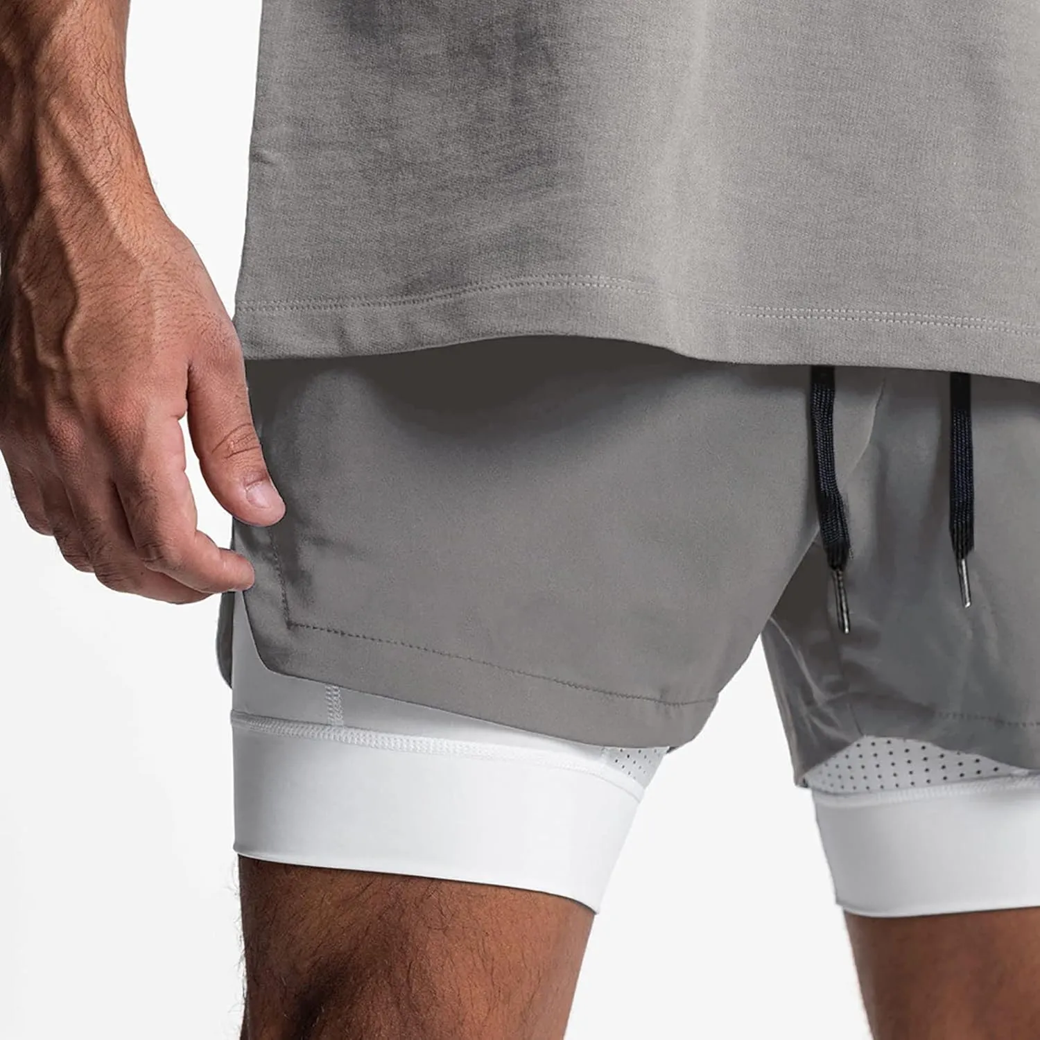 DIOTSR Mens 2 in 1 Running Workout Shorts for Men Lightweight Training Shorts Quick Dry Gym Shorts with Phone Pocket