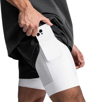 DIOTSR Mens 2 in 1 Running Workout Shorts for Men Lightweight Training Shorts Quick Dry Gym Shorts with Phone Pocket