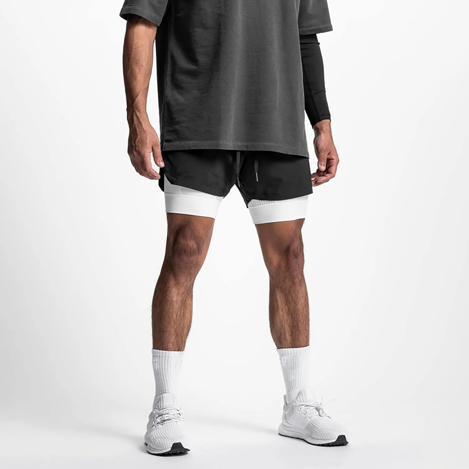 DIOTSR Mens 2 in 1 Running Workout Shorts for Men Lightweight Training Shorts Quick Dry Gym Shorts with Phone Pocket