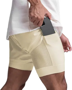 DIOTSR Mens 2 in 1 Running Workout Shorts for Men Lightweight Training Shorts Quick Dry Gym Shorts with Phone Pocket