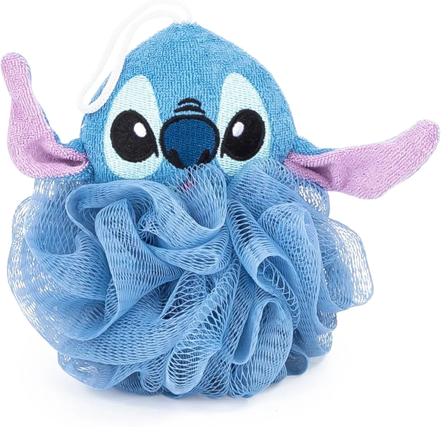 Disney Lilo & Stitch 2 Piece Bathroom Set – White & Blue Floral Shower Curtain & Loofah Body Scrubber