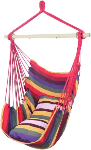 Distinctive Cotton Canvas Hanging Rope Chair with Pillows Rainbow