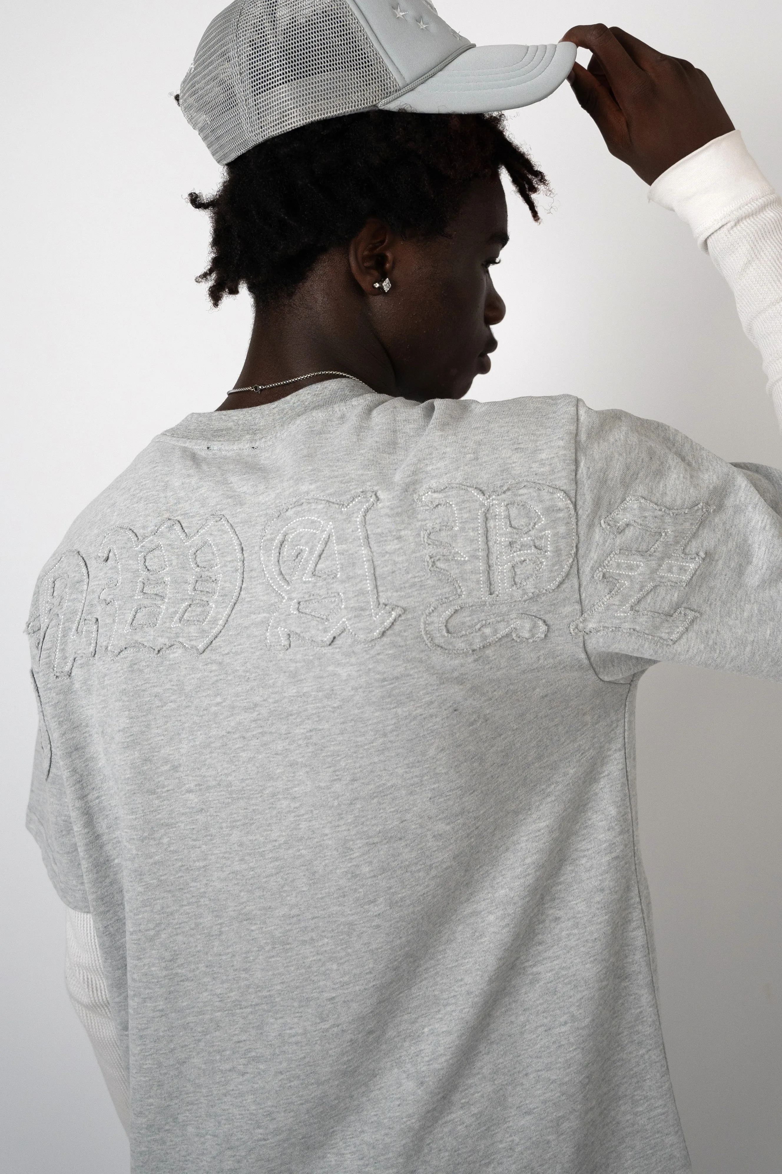Distressed Applique T Shirt - Grey