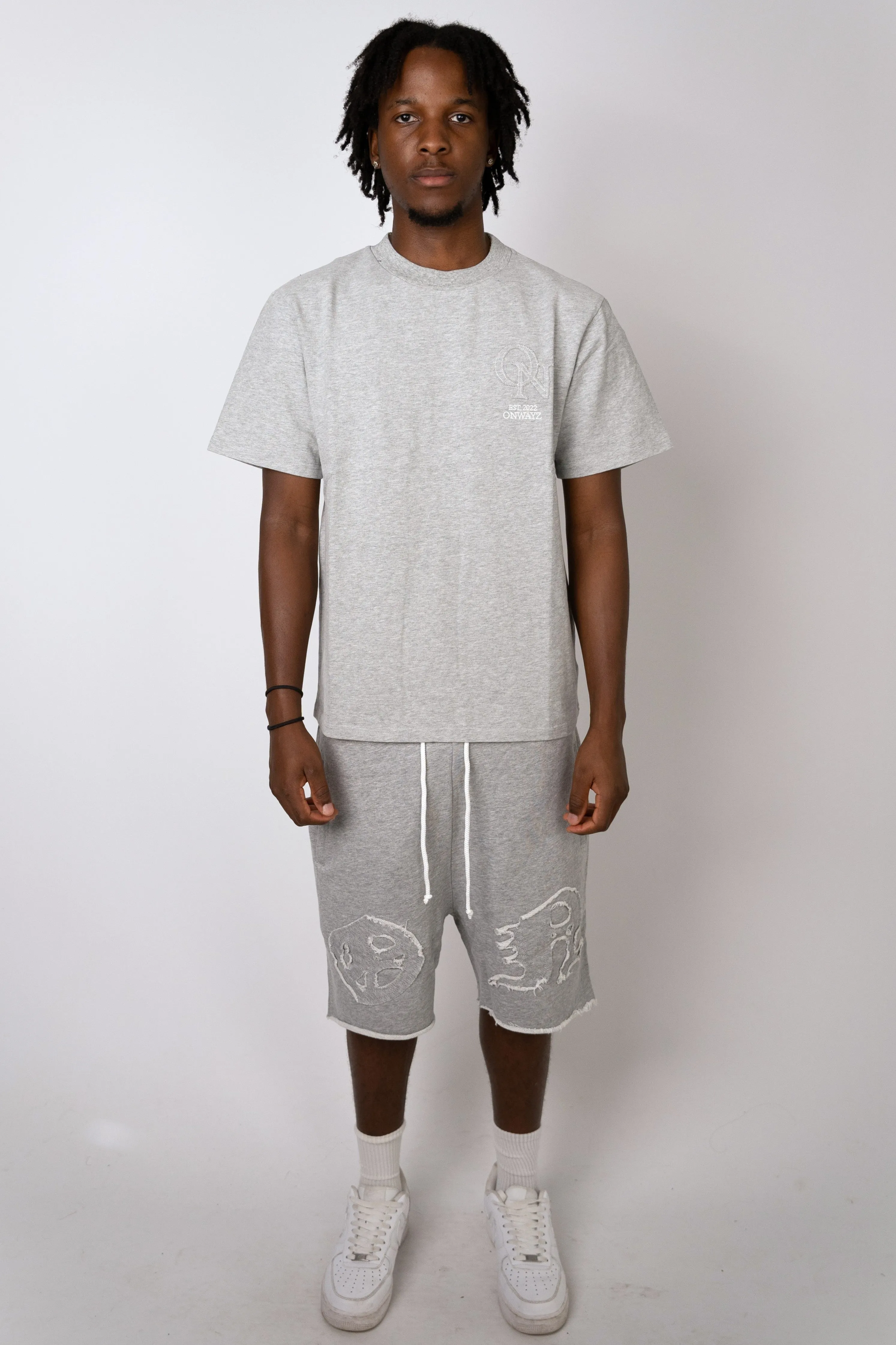Distressed Applique T Shirt - Grey