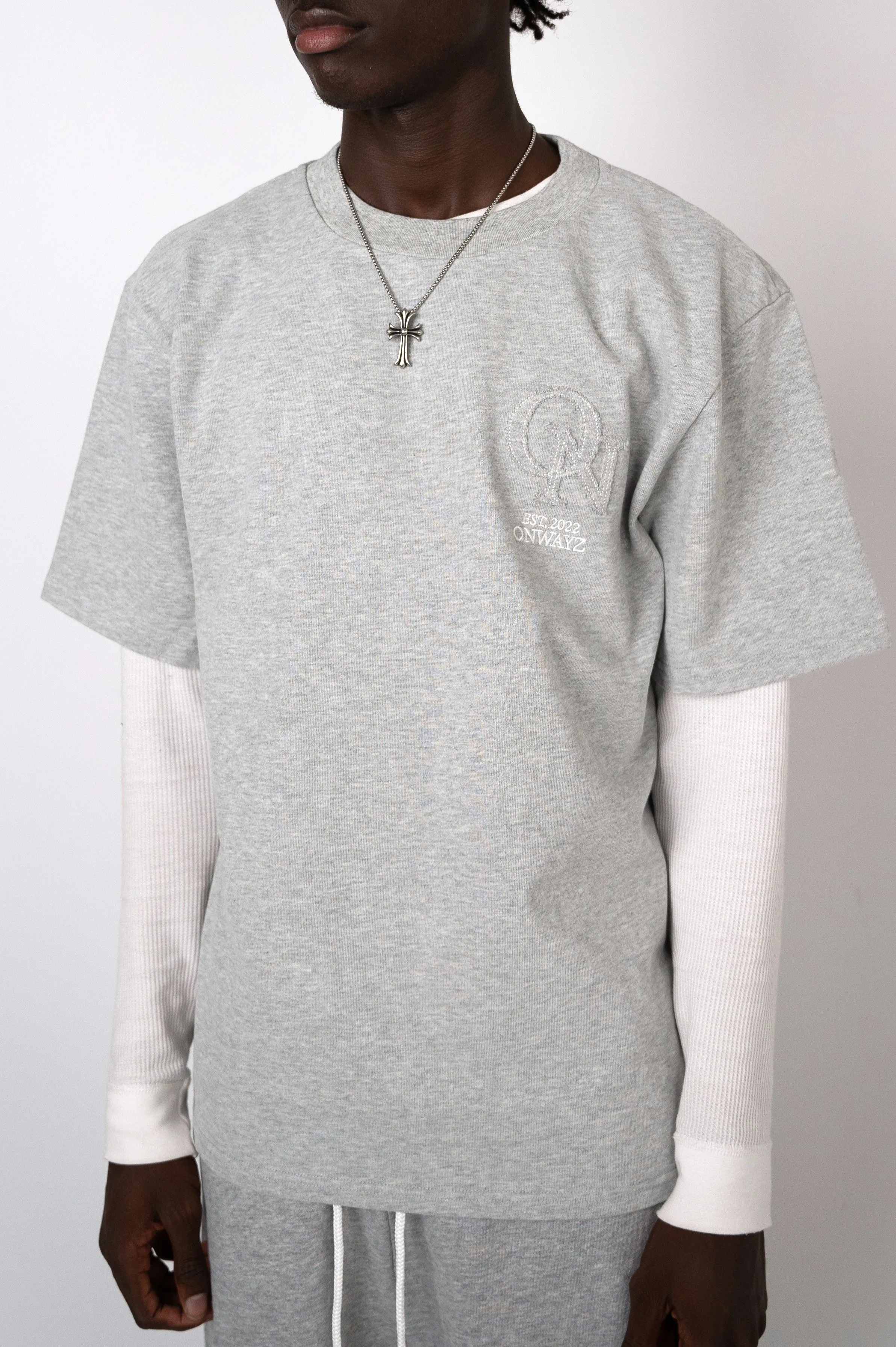 Distressed Applique T Shirt - Grey