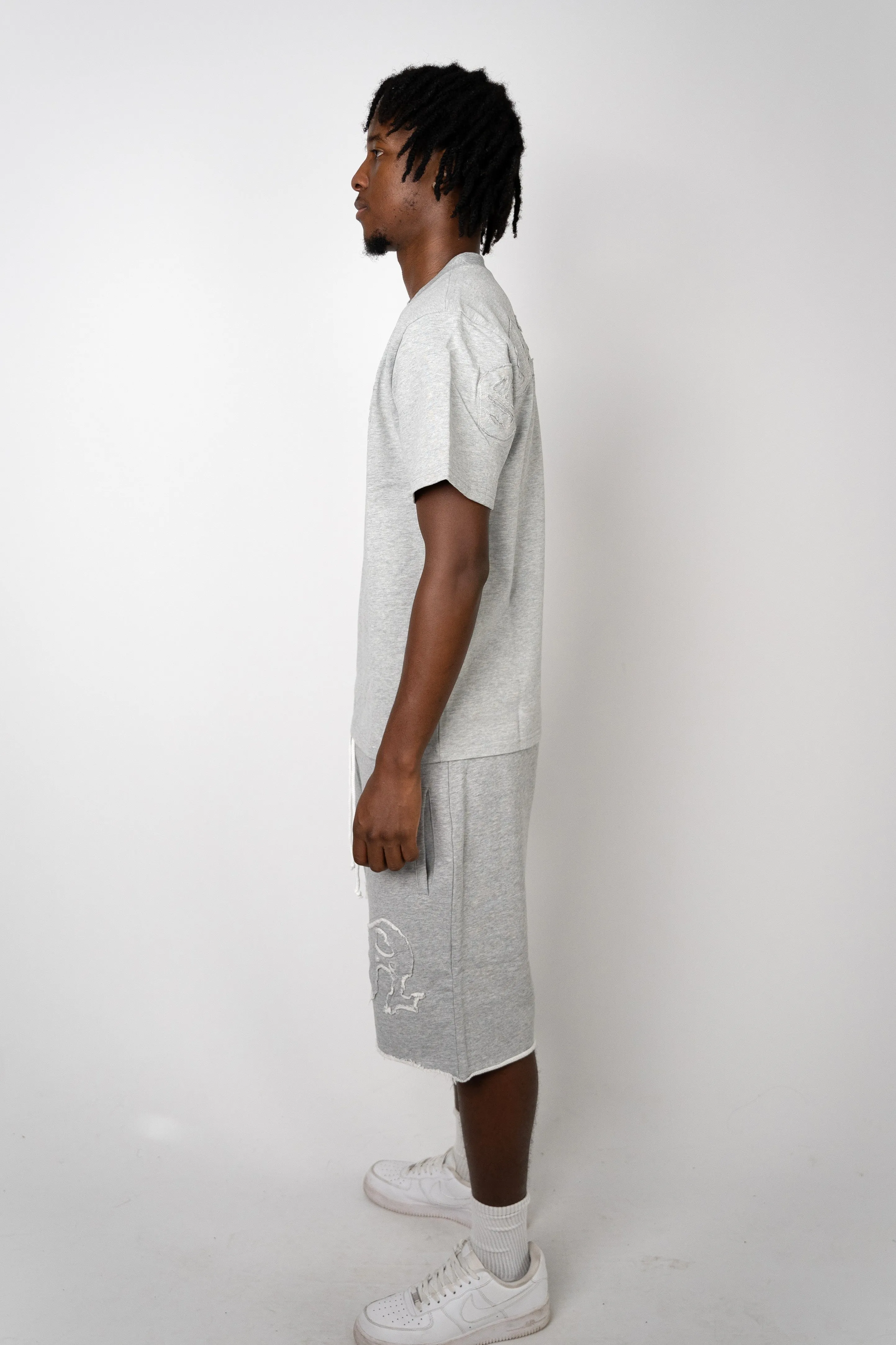 Distressed Applique T Shirt - Grey