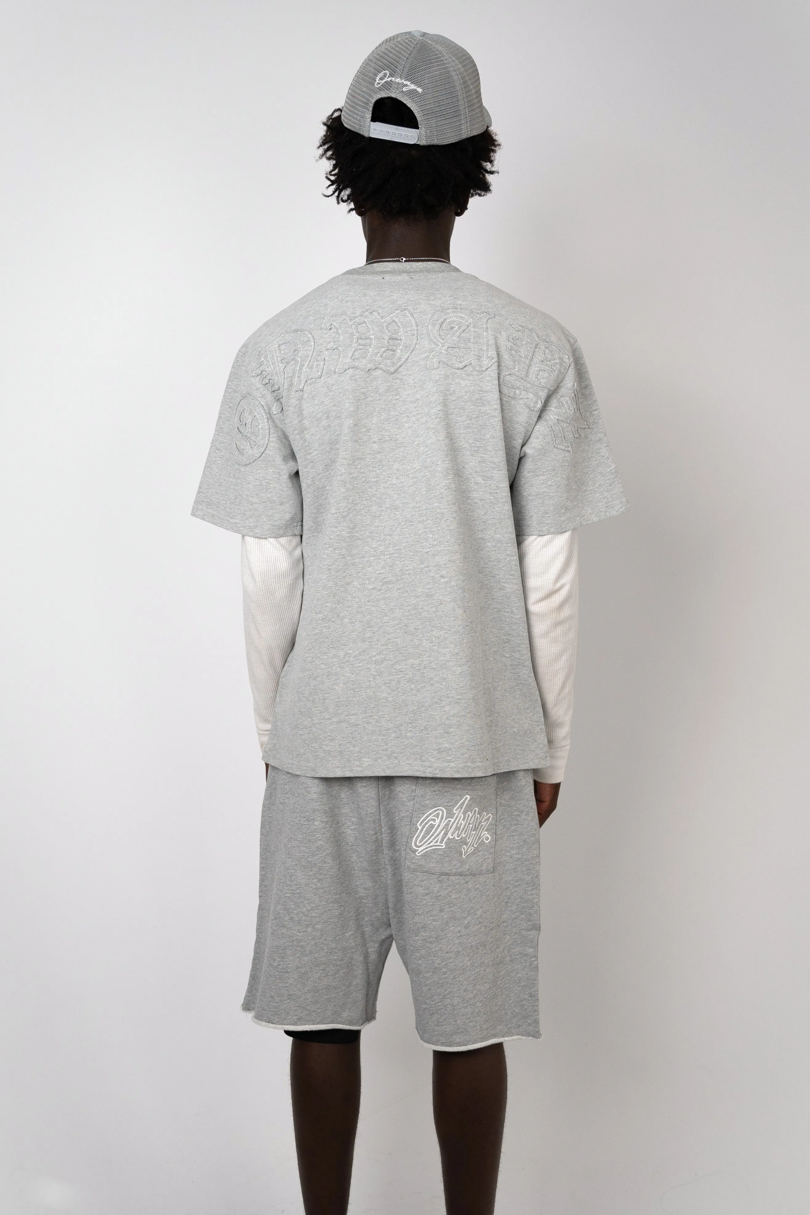 Distressed Applique T Shirt - Grey