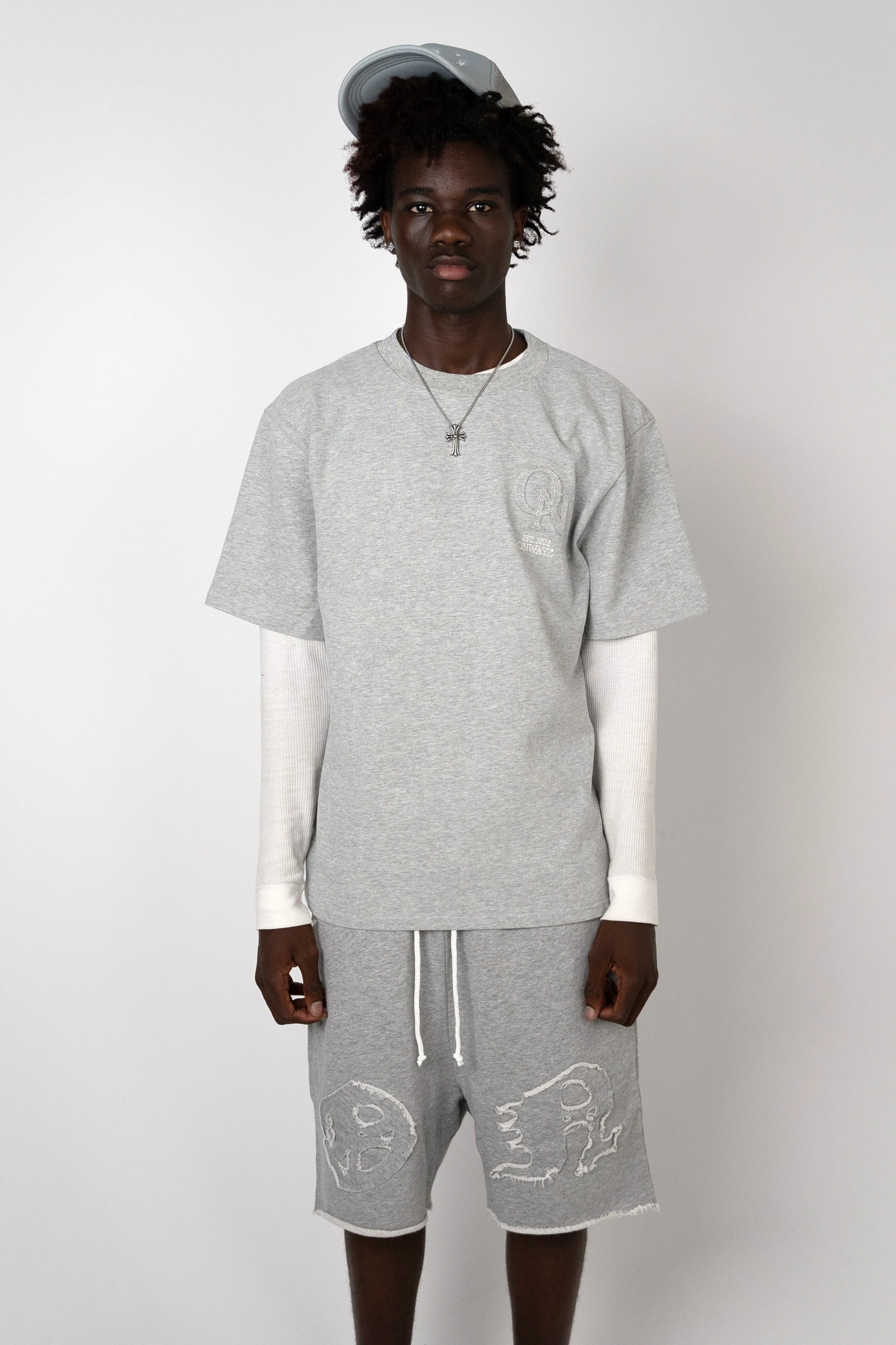 Distressed Applique T Shirt - Grey