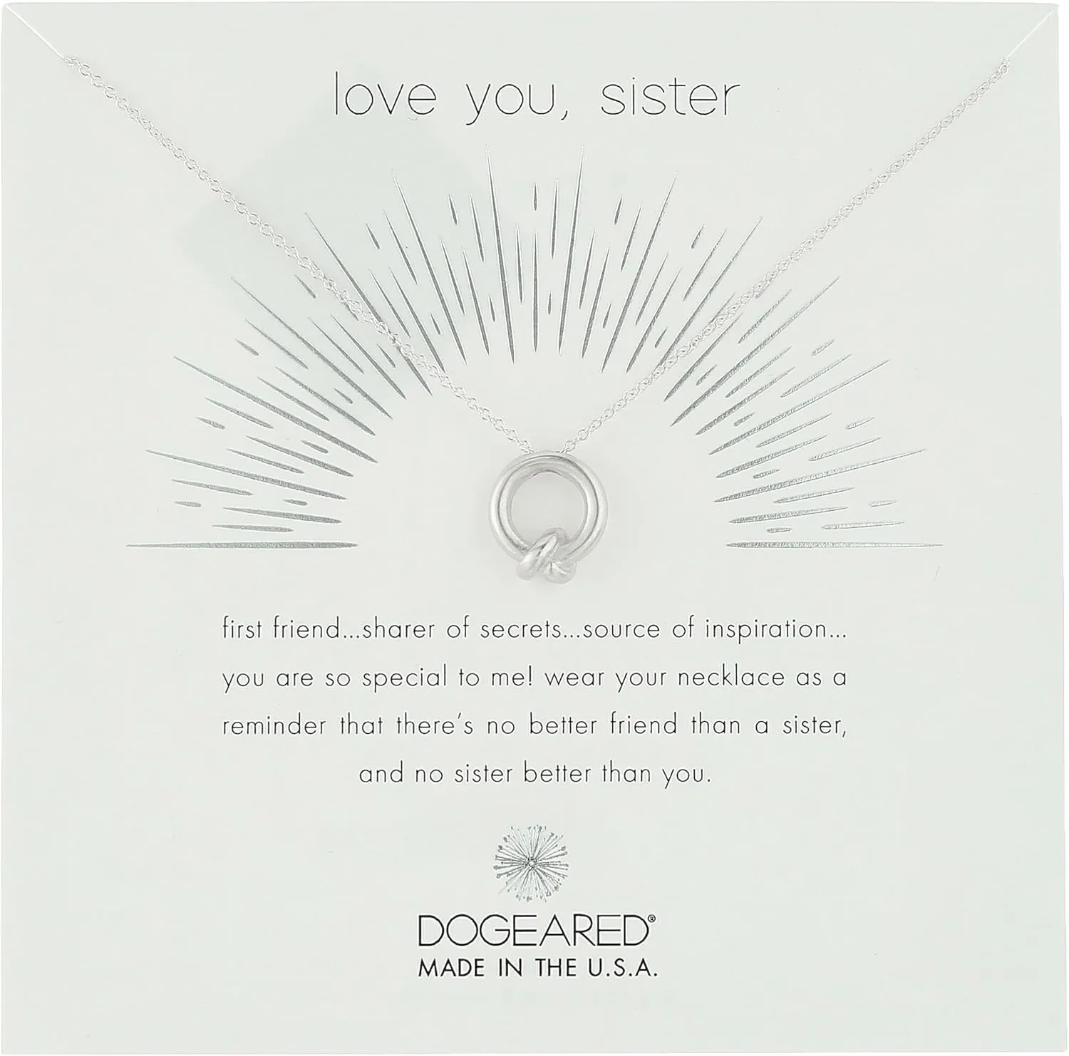 Dogeared Love You, Sister, Together Knot Charm Chain Necklace, 16" 2" Extender