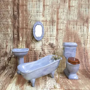 Dollhouse Furniture Miniature Bathroom Set Purple Bathroom Accessories 4PCS-1:12 Scale (Violet)