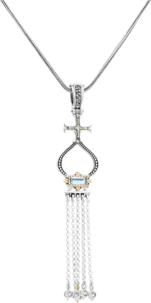 Dome Silver 18k Gold & Blue Spinel Pendant & Chain MEKJ735-478