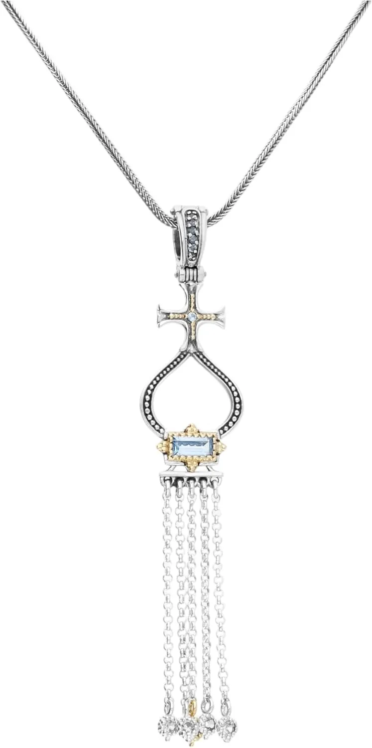 Dome Silver 18k Gold & Blue Spinel Pendant & Chain MEKJ735-478
