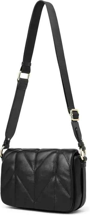 DORIS&JACKY Leather Quilted Crossbody Bags For Women Soft Lambskin Flap Purse With Wide Strap