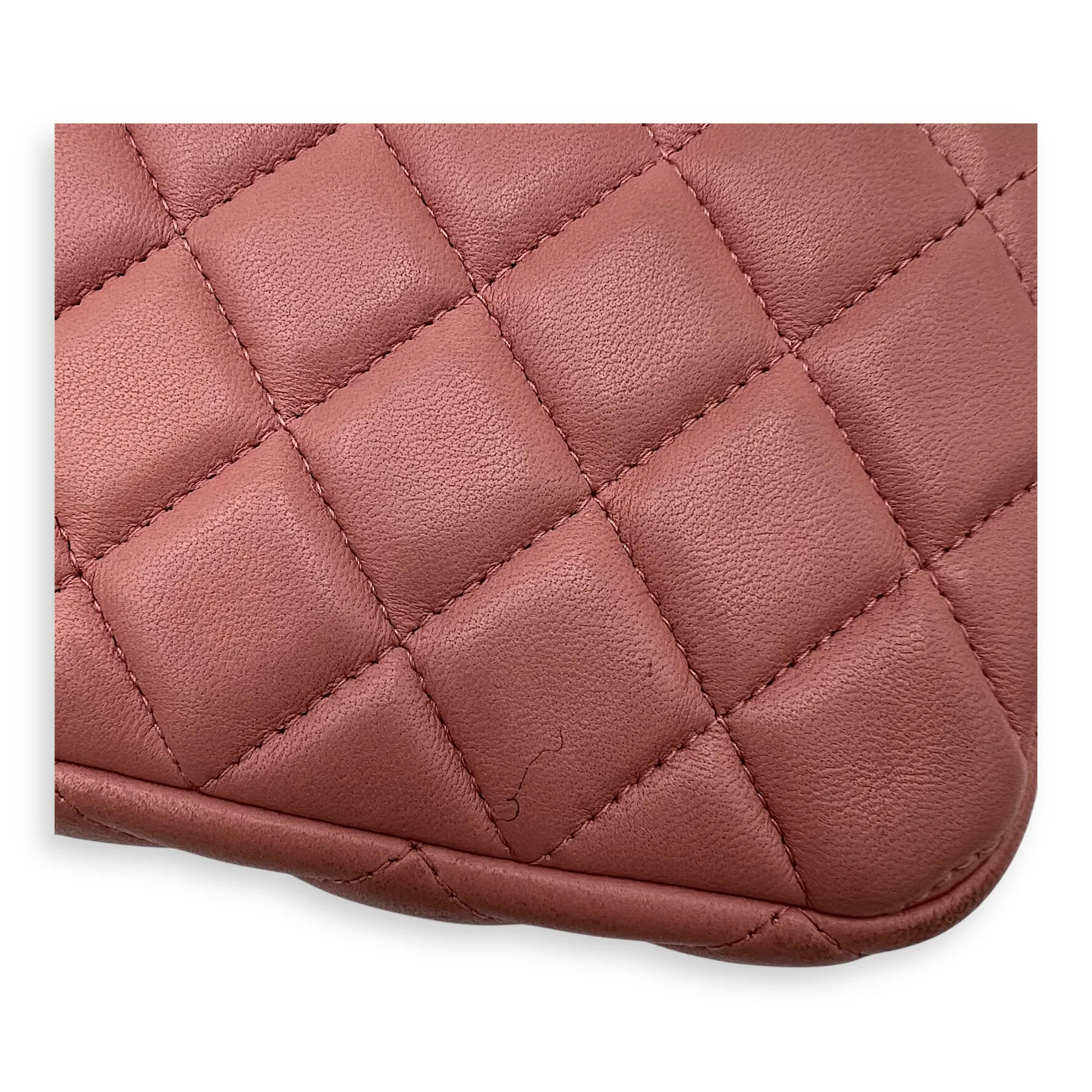 Double Zipped Pink Clutch with Chain in Lambskin, Gold hardware