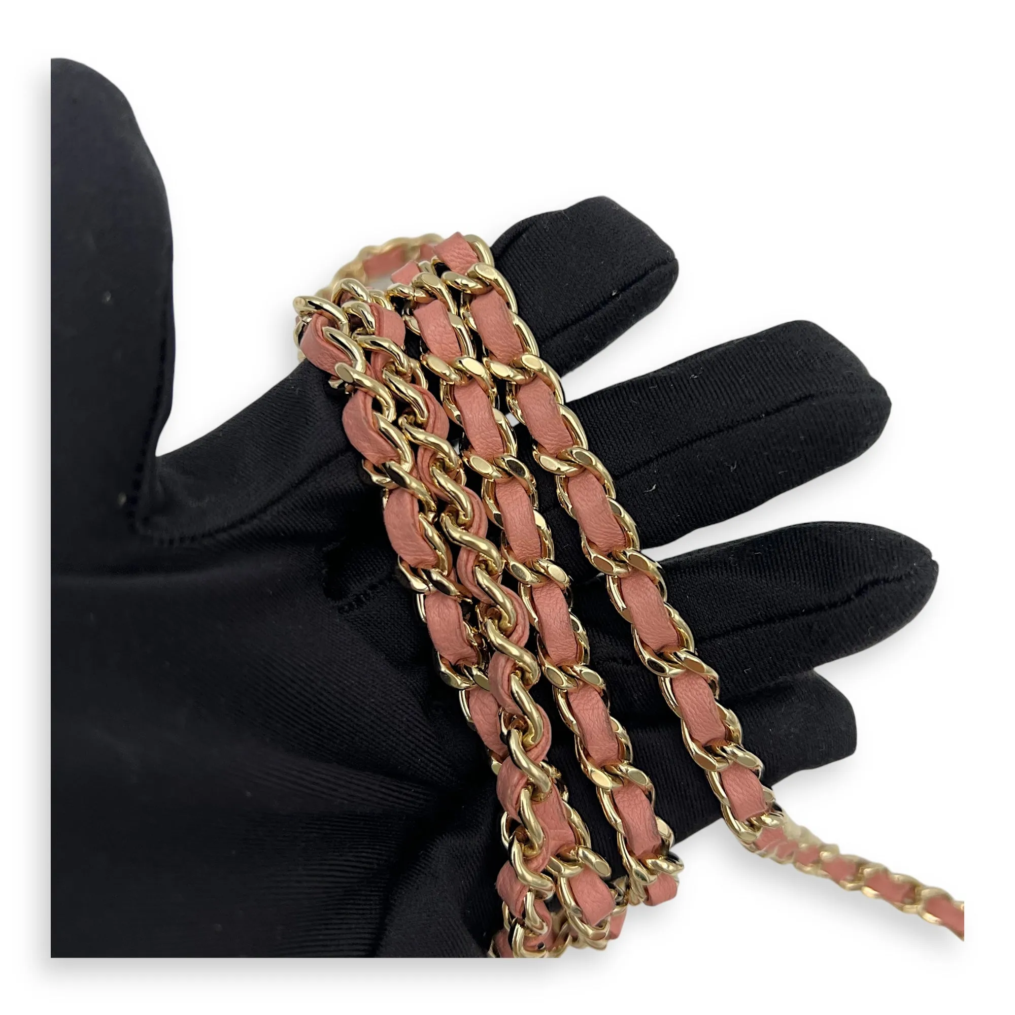 Double Zipped Pink Clutch with Chain in Lambskin, Gold hardware
