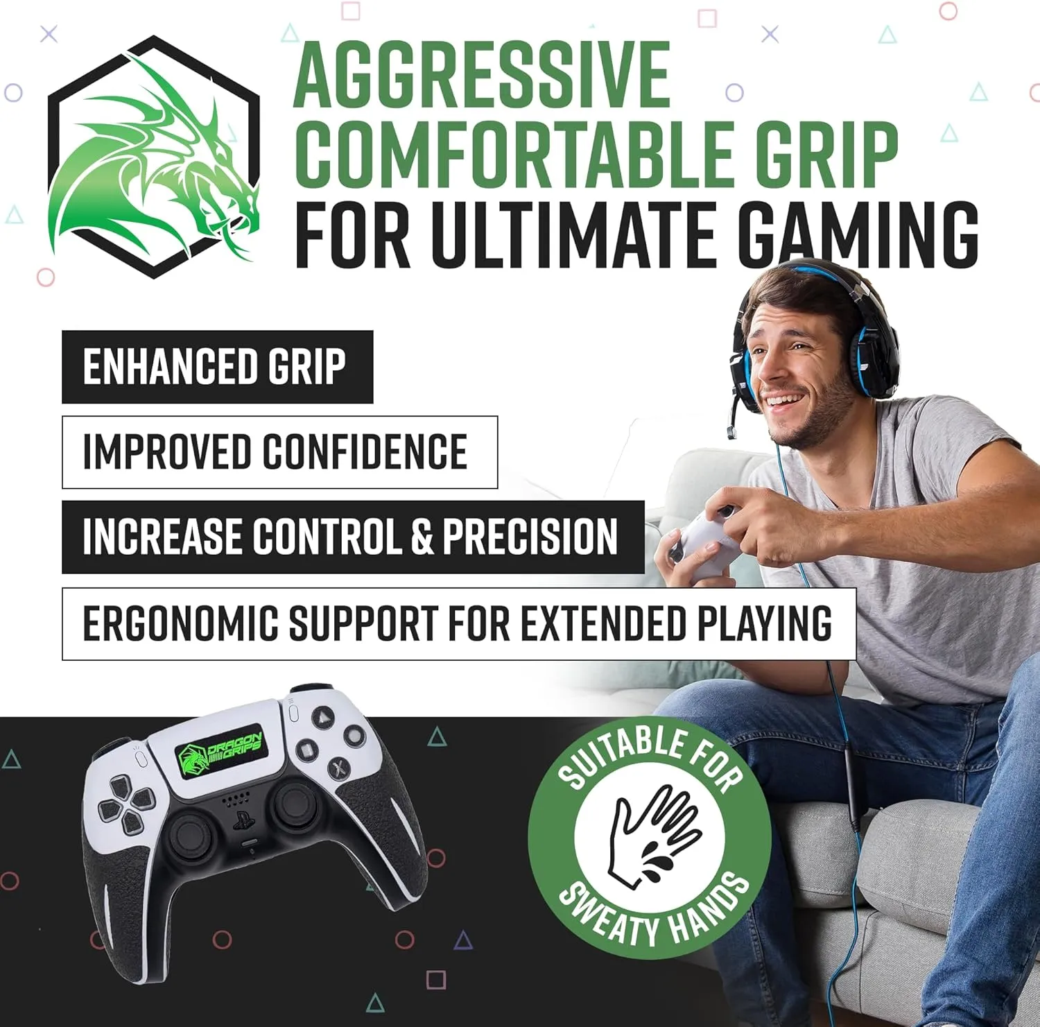 Dragon Grips PS5 Controller Grip, 22 Pcs Black Textured Non-Slip Rubber Controller Grips Stickers, Perfectly Fit to Any Handles, Trigger Buttons & D-pad, Sweat Resistant to Enhance Gaming Control, 2pk
