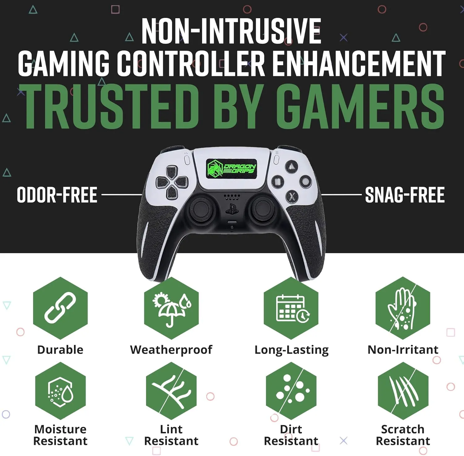 Dragon Grips PS5 Controller Grip, 22 Pcs Black Textured Non-Slip Rubber Controller Grips Stickers, Perfectly Fit to Any Handles, Trigger Buttons & D-pad, Sweat Resistant to Enhance Gaming Control, 2pk