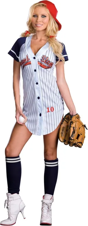 Dreamgirl Womens Baseball Player Costume, Homerun Grand Slam Baseball Halloween Costume