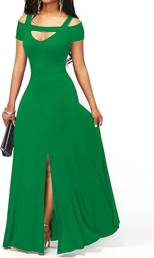 Dresses for Women 2025 Sexy Hollowed Out Cold Shoulder Maxi Sundress Beach Flowy Side Split Formal Party Dress