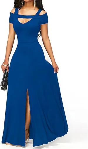 Dresses for Women 2025 Sexy Hollowed Out Cold Shoulder Maxi Sundress Beach Flowy Side Split Formal Party Dress