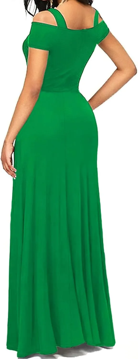 Dresses for Women 2025 Sexy Hollowed Out Cold Shoulder Maxi Sundress Beach Flowy Side Split Formal Party Dress