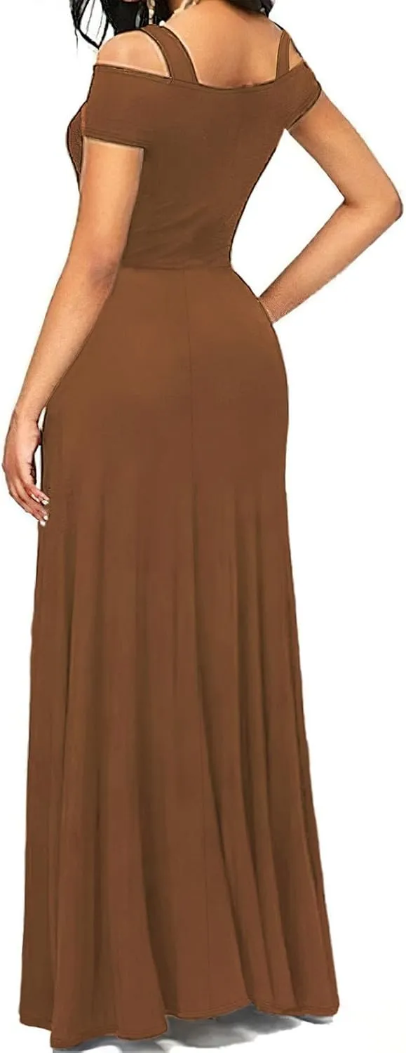 Dresses for Women 2025 Sexy Hollowed Out Cold Shoulder Maxi Sundress Beach Flowy Side Split Formal Party Dress
