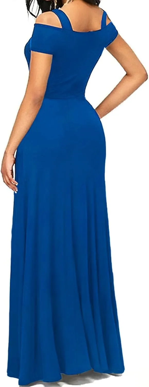 Dresses for Women 2025 Sexy Hollowed Out Cold Shoulder Maxi Sundress Beach Flowy Side Split Formal Party Dress