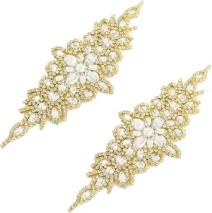 DUOBAO Gold Wedding Rhinestone Applique Rhinestone Belt Accessories Crystals Wedding Dress Sash Crystal Belts Sewing Appliques for Shoes