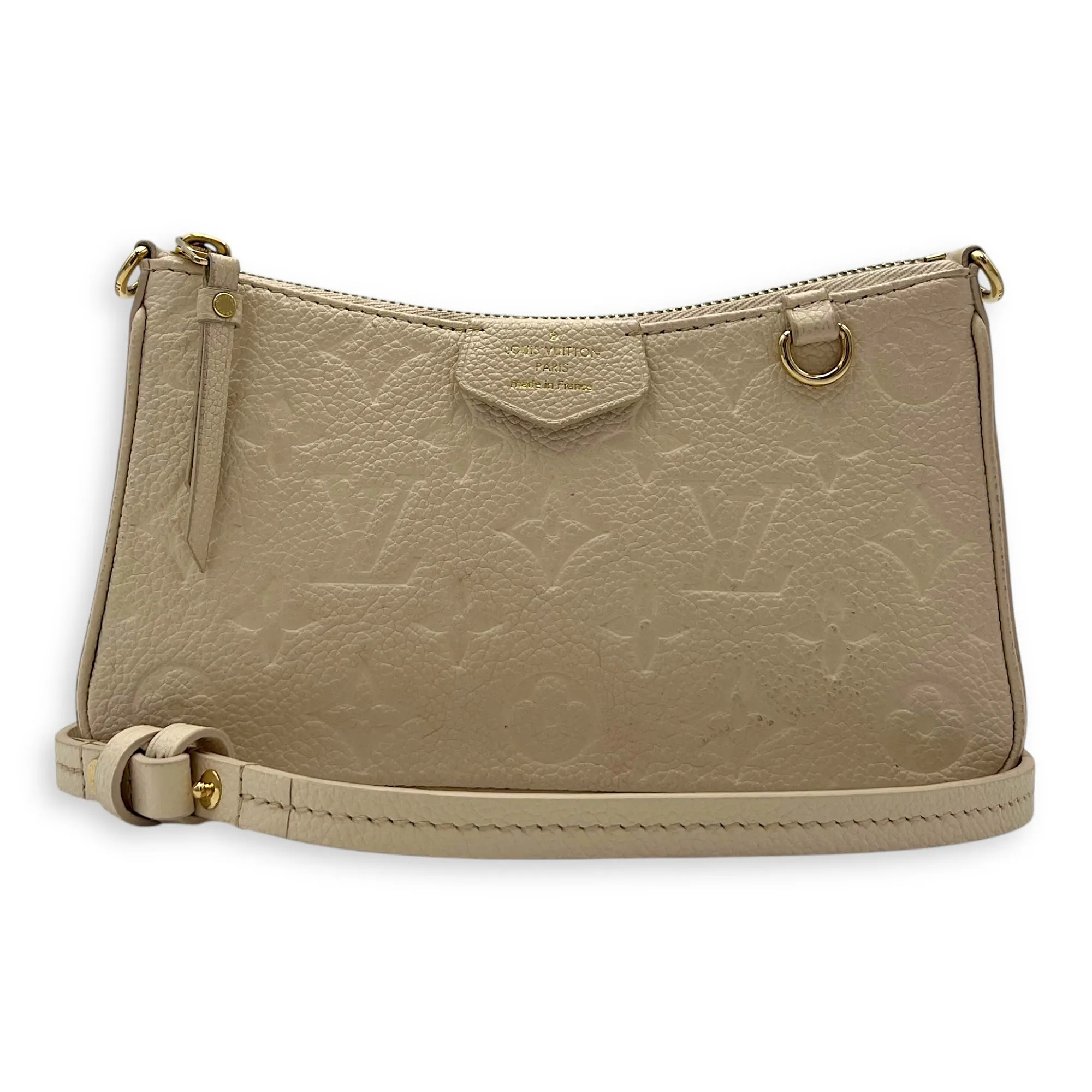 Easy Pouch on Strap Crossbody Bag Beige in Monogram Empreinte Leather, Gold hardware