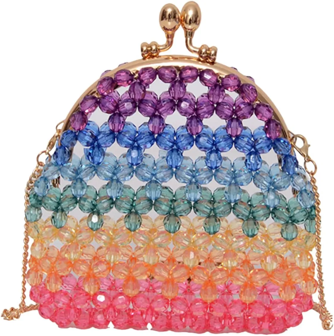 Elegant Pearl Crossbody Bag Acrylic Beaded Tote Bag Colorful Hollowed Out Purse for Women for Cell Phone Wallet