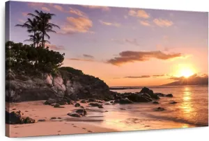 Elephant Stock - Kapalua Beach Sunset Wall Art - Horizontal Canvas Wall Art - Living Room Wall Decor - Photography Beach Canvas Art - Orange And Brown Decor - 24" x 16"
