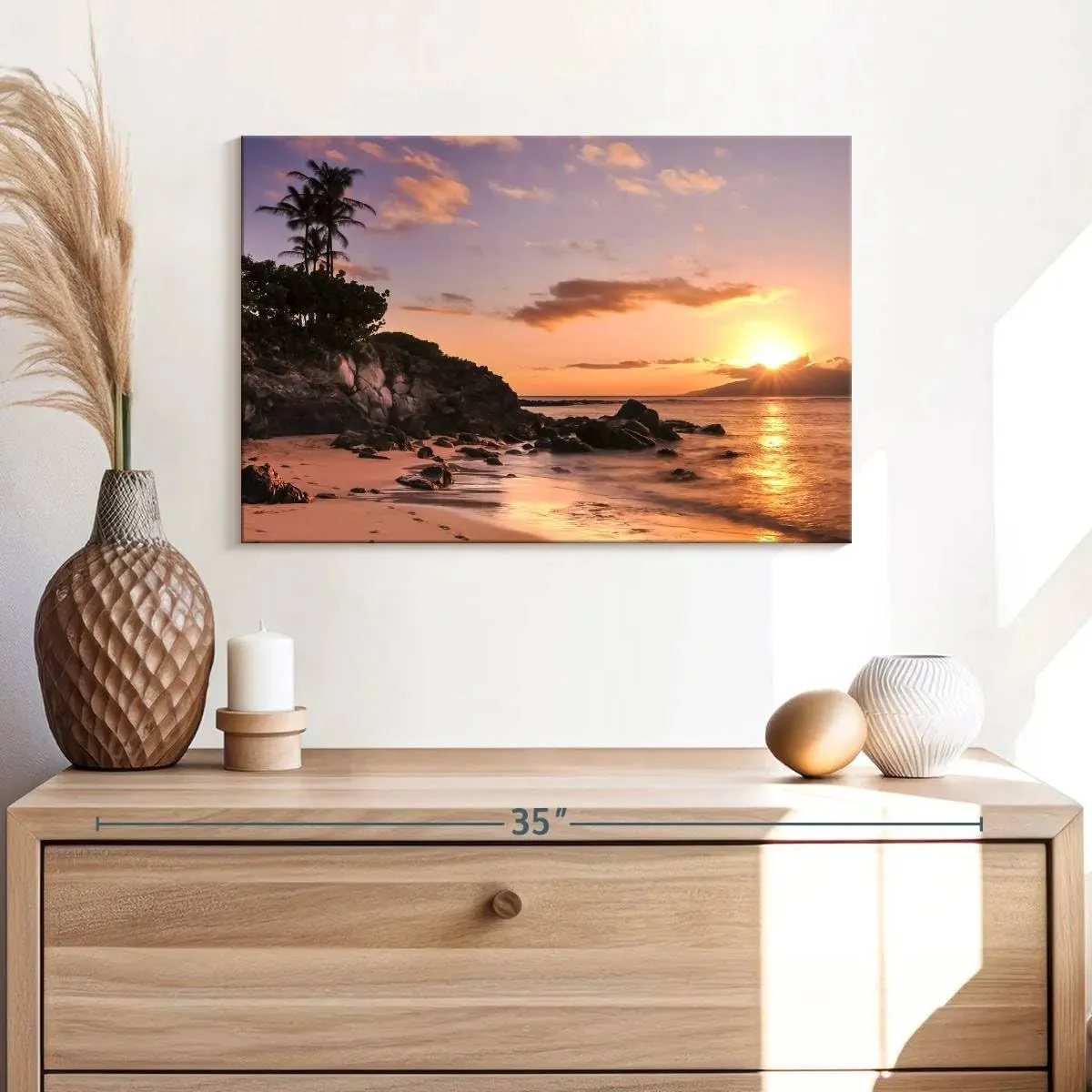 Elephant Stock - Kapalua Beach Sunset Wall Art - Horizontal Canvas Wall Art - Living Room Wall Decor - Photography Beach Canvas Art - Orange And Brown Decor - 24" x 16"